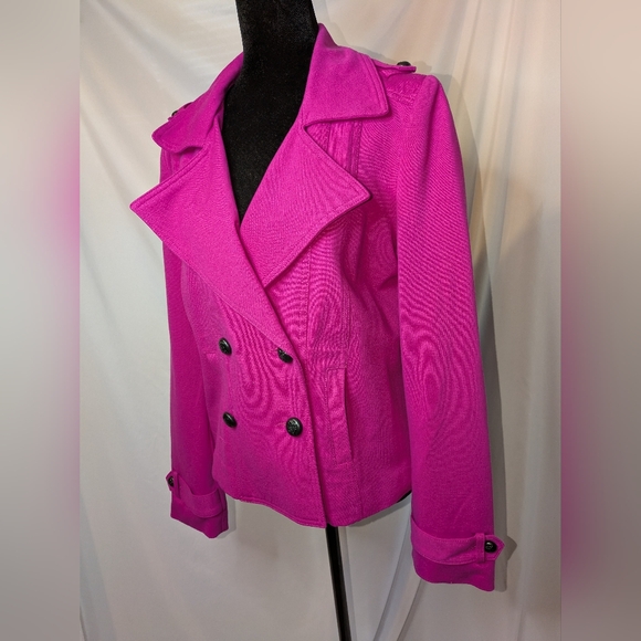Cache Pink Cropped Double-Breasted Pea Coat - Picture 3 of 9